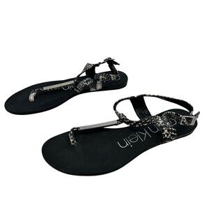 Calvin Klein Women's Snake Print Samira Ankle Buckle Sandals Black/White 6.5